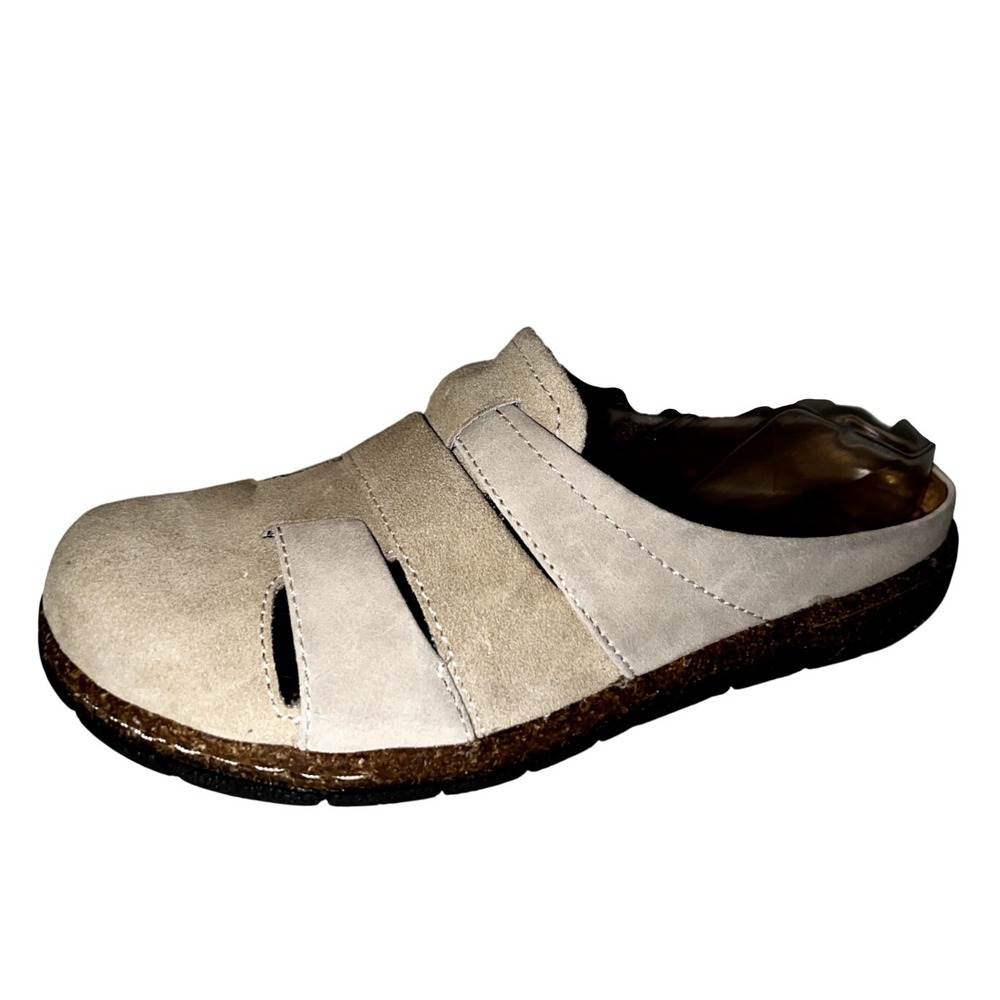 Earth Origins Womens Suede Slip On Mules Taupe Fisherman Clogs Comfort Size 6.5M